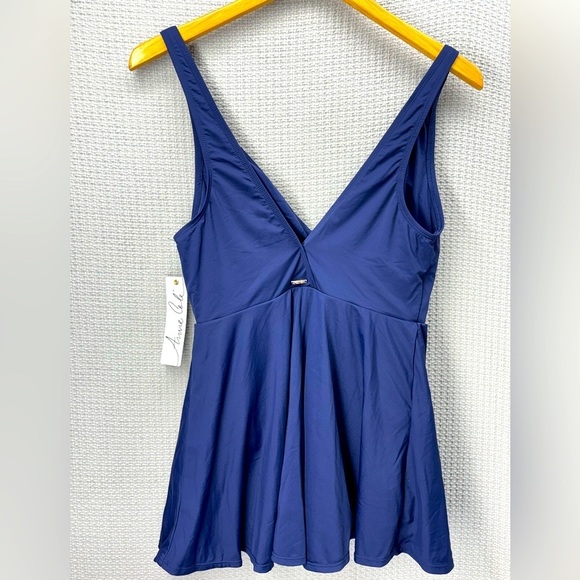 Anne Cole Other - NWT Anne Cole Swimsuit Swimdress Women 6 Navy Blue Halter One Piece Boho Beach